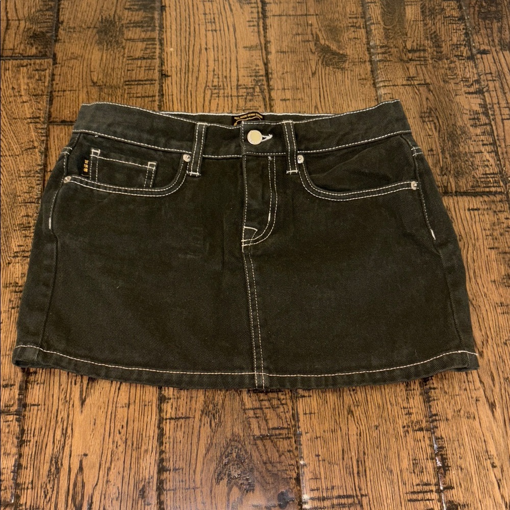 Superdry Black Denim Mini Skirt with Contrast Stitching